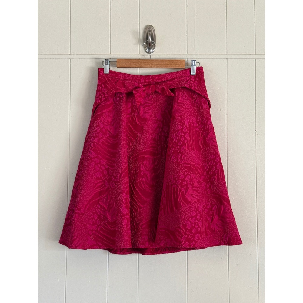 Eva Franco Anthropologie Fuchsia‎ Jacquard Fit Flare Bow Skirt Size 6 Preppy